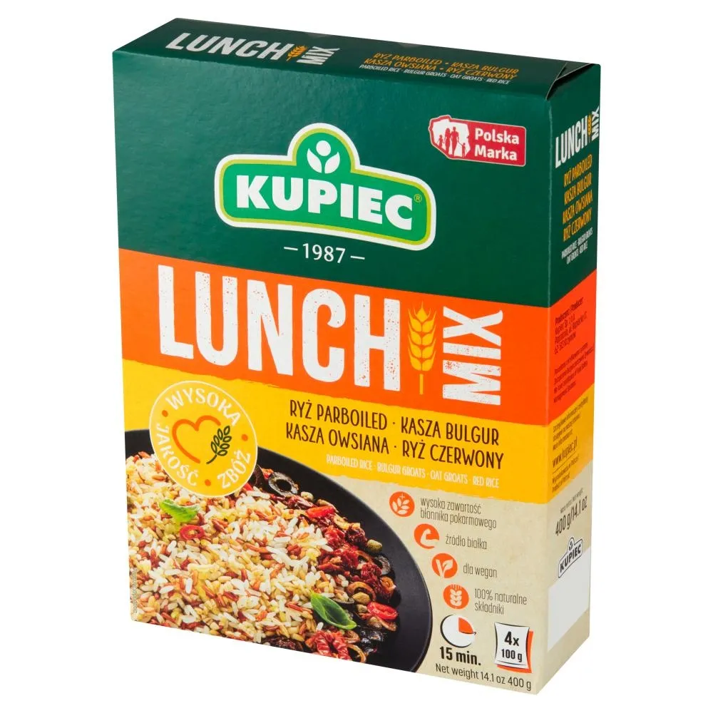 Kupiec Lunch Mix Ryż parboiled kasza bulgur kasza owsiana ryż czerwony 400 g (4 x 100 g)