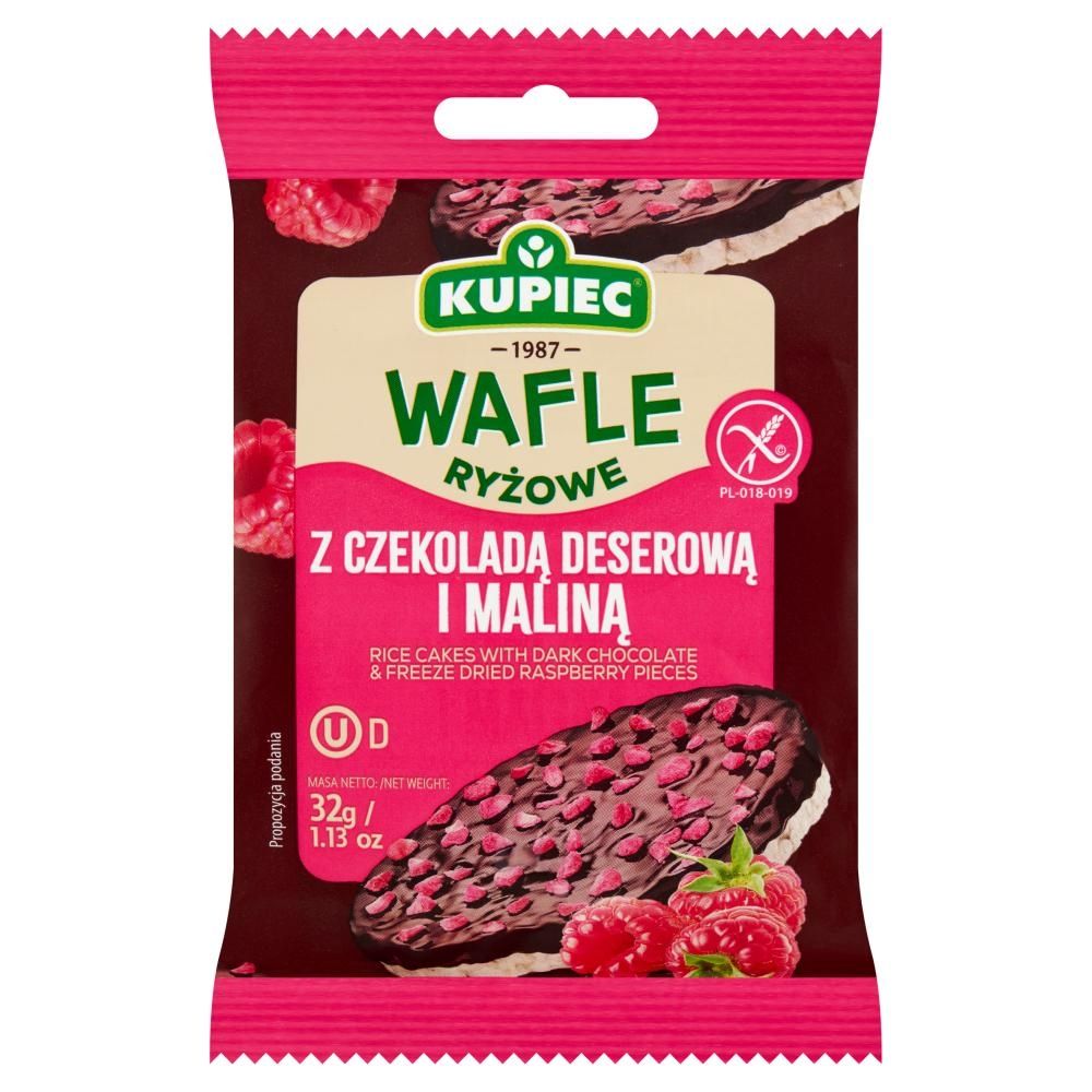 Kupiec Wafle ryżowe z czekoladą deserową i maliną 32 g