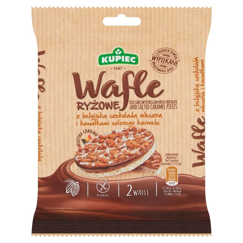 Kupiec Wafle ryżowe z belgijską czekoladą mleczną i kawałkami solonego karmelu 35 g (2 sztuki)