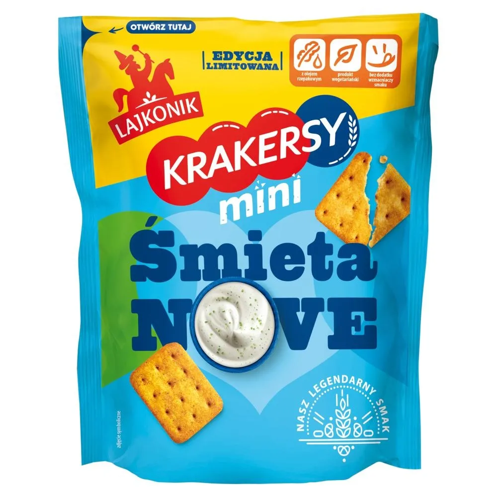 Lajkonik Krakersy mini o smaku kwaśnej śmietany i szczypiorku 100 g