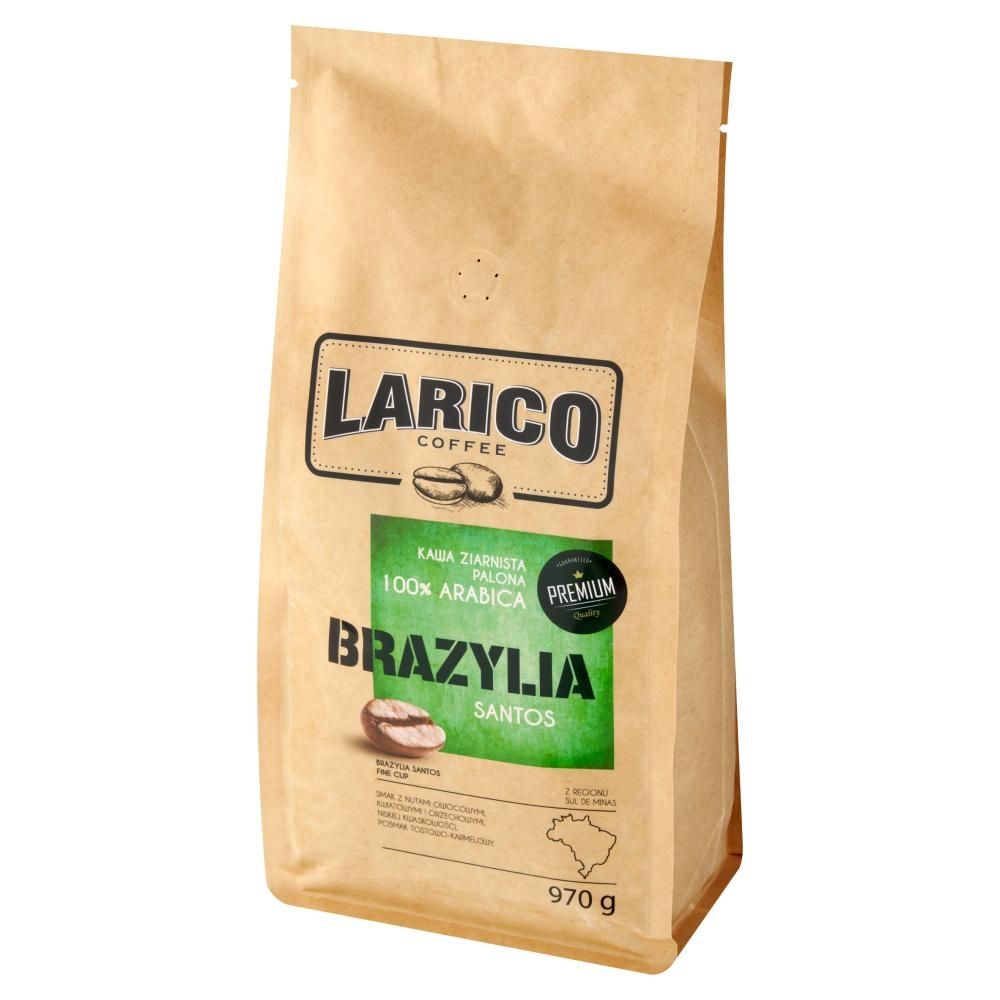 Larico Coffee Brazylia Santos 100 % Arabica Kawa ziarnista palona 970 g