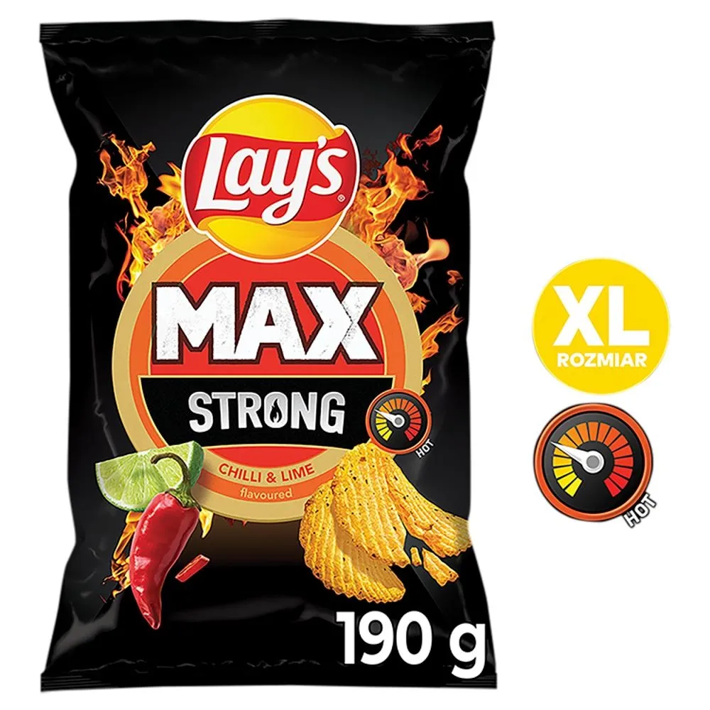 Lay's Max Strong Chipsy ziemniaczane karbowane o smaku ostrego chilli i limonki 190 g