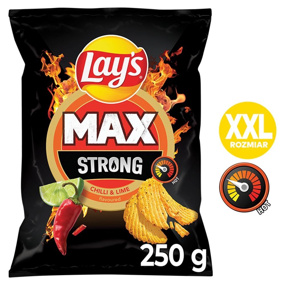 Lay's Max Strong Chipsy ziemniaczane karbowane o smaku ostrego chilli i limonki 250 g