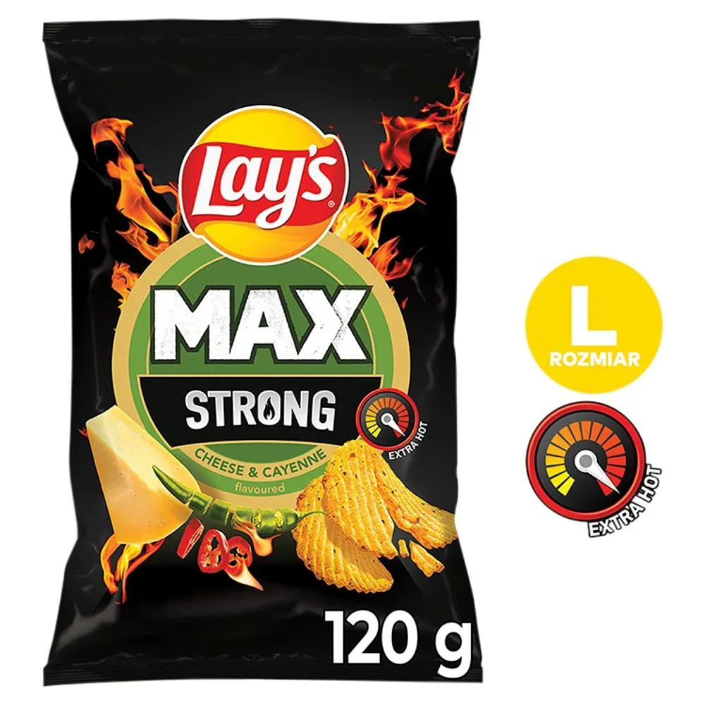 Lay's Max Strong Chipsy ziemniaczane karbowane o smaku sera i ostrej papryki 120 g