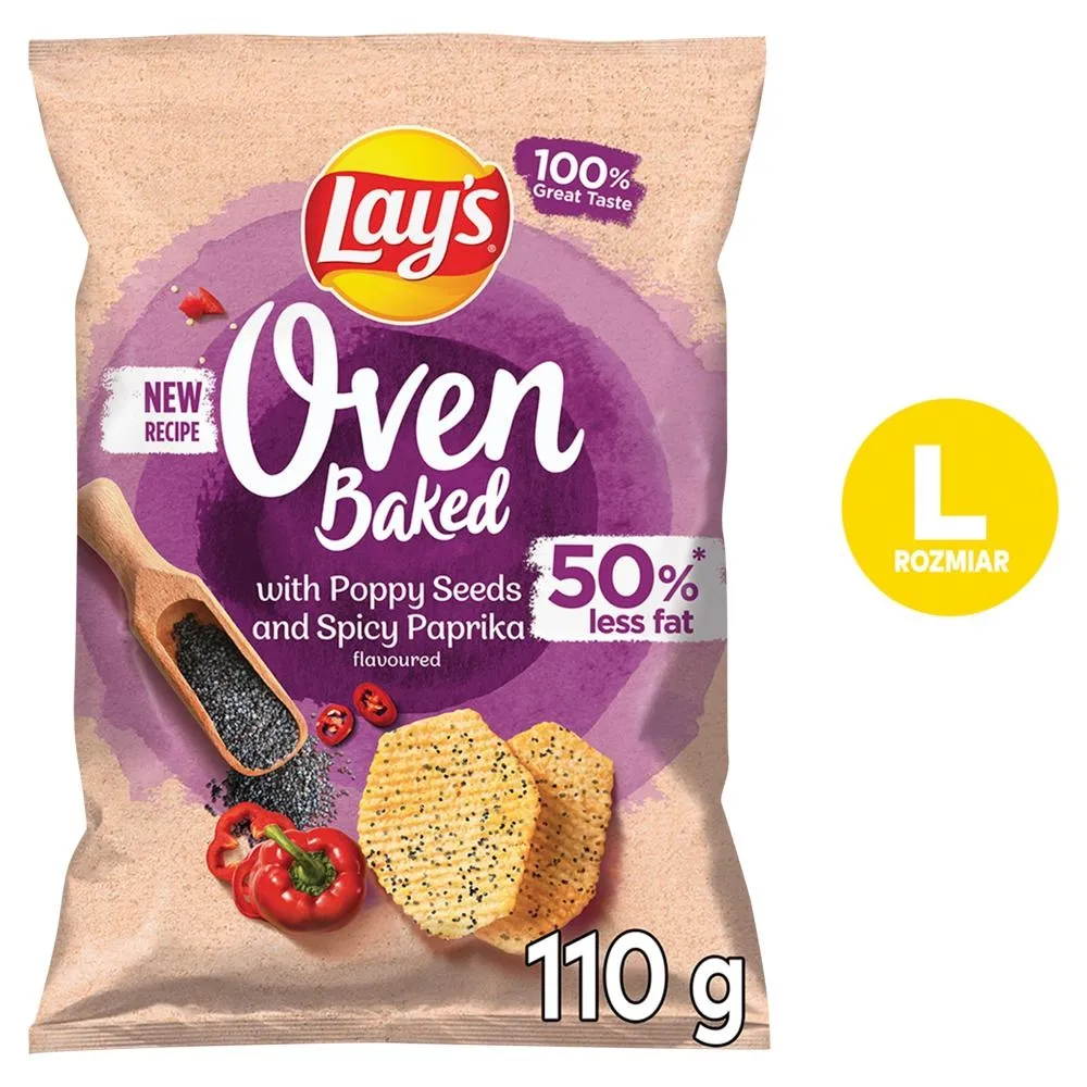 Lay's Oven Baked Pieczone formowane chipsy ziemniaczane z makiem o smaku ostrej papryki 110 g