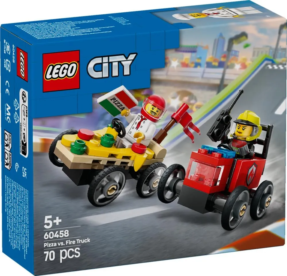 LEGO® City Zestaw wyścigówek: pizza kontra wóz strażacki 60458