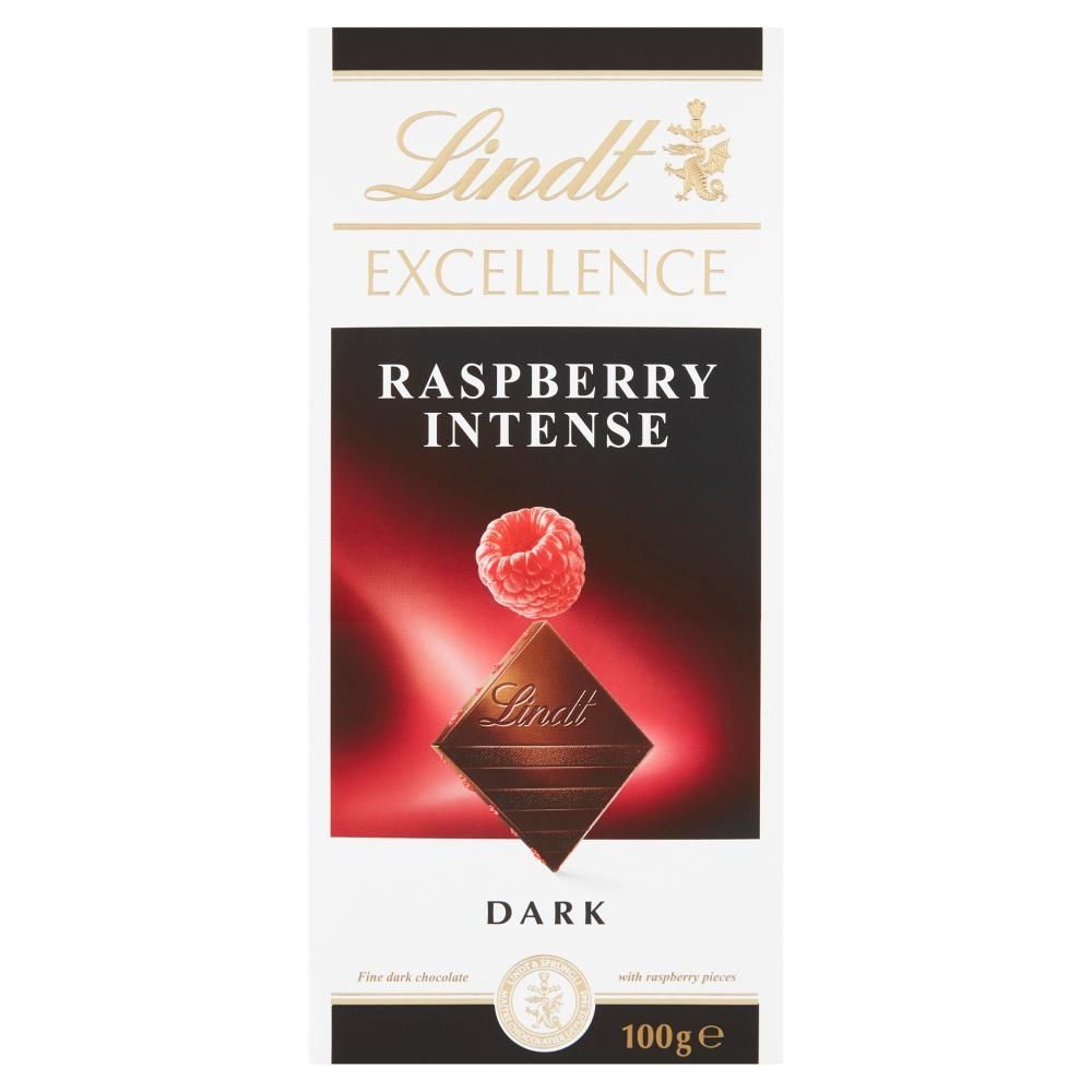 Lindt Excellence Czekolada ciemna z kawałkami malin 100 g