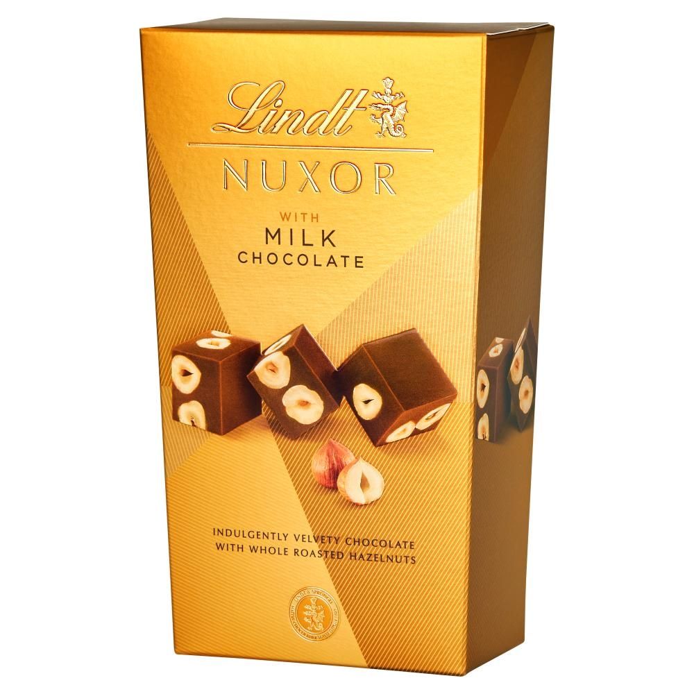 Lindt Nuxor Praliny z czekolady mlecznej Gianduja z całymi orzechami laskowymi 150 g