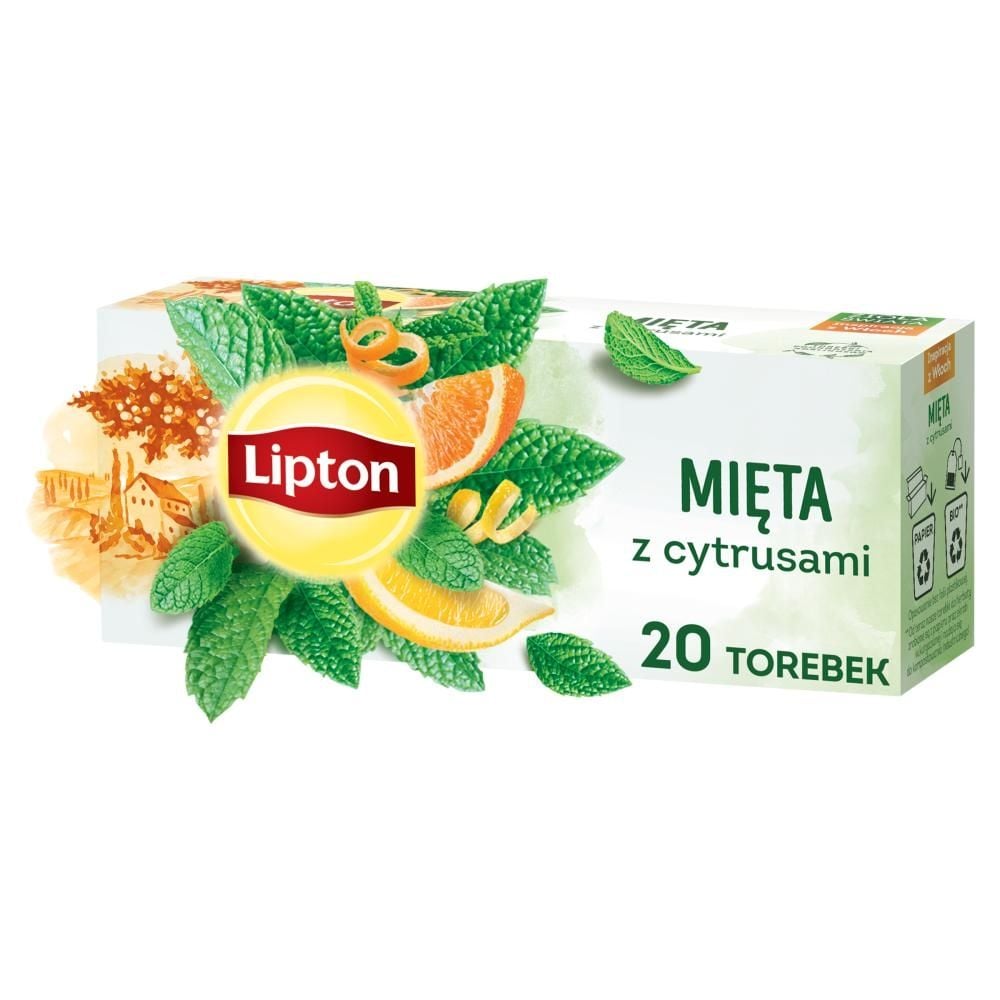 Lipton Herbatka ziołowa aromatyzowana mięta z cytrusami 26 g (20 torebek)