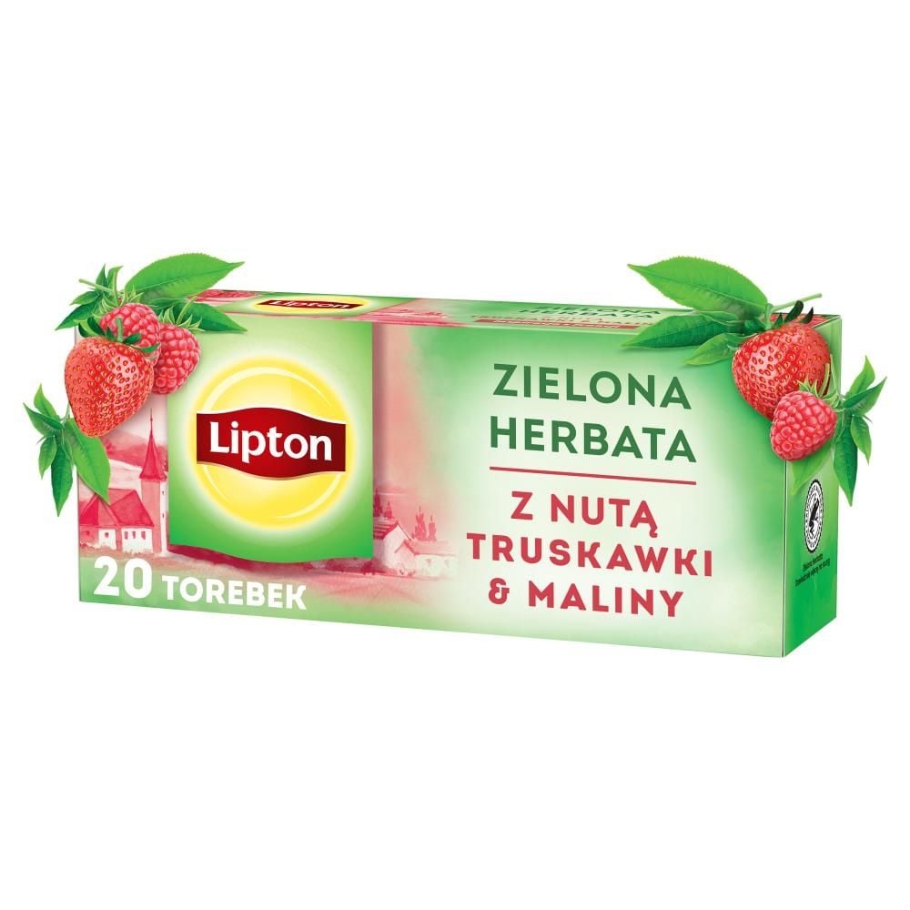 Lipton Zielona herbata z nutą truskawki & maliny 28 g (20 torebek)