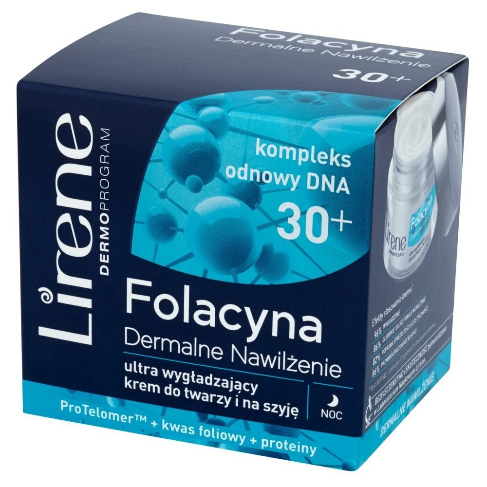 Lirene Folacyna 30+ Dermalne Nawilżenie Ultra wygładzający krem do twarzy i na szyję na noc 50 ml