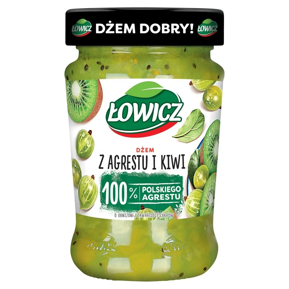 Łowicz Dżem z agrestu i kiwi o obniżonej zawartości cukrów 280 g