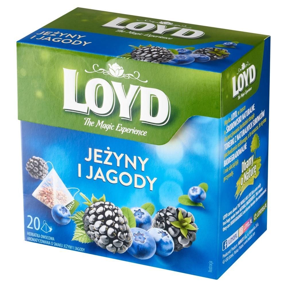 Loyd Herbatka owocowa aromatyzowana o smaku jeżyny i jagody 40 g (20 x 2 g)