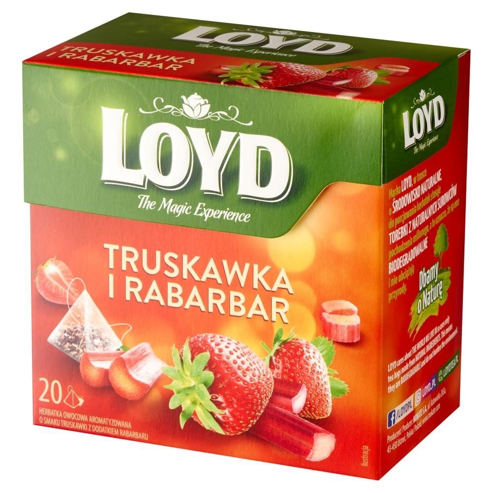 Loyd Herbatka owocowa aromatyzowana o smaku truskawki z dodatkiem rabarbaru 40 g (20 x 2 g)