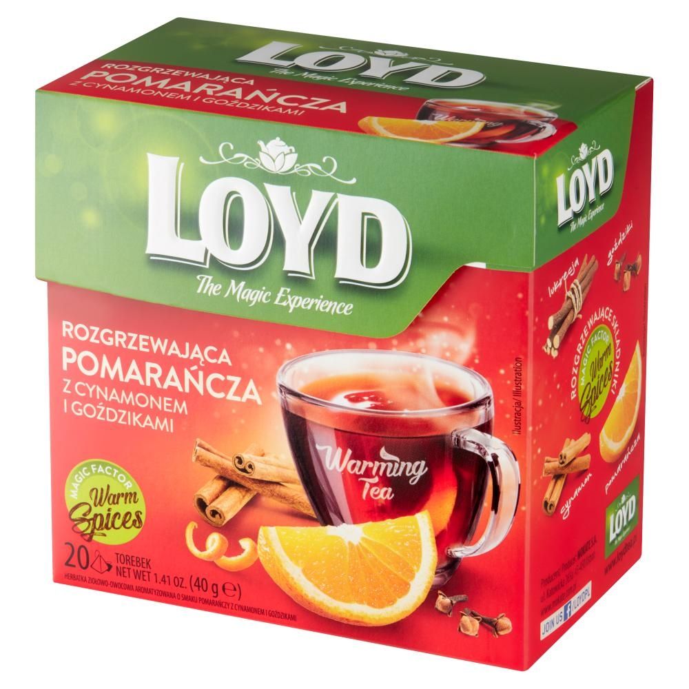 Loyd Herbatka ziołowo-owocowa rozgrzewająca pomarańcza z cynamonem i goździkami 40 g (20 x 2 g)