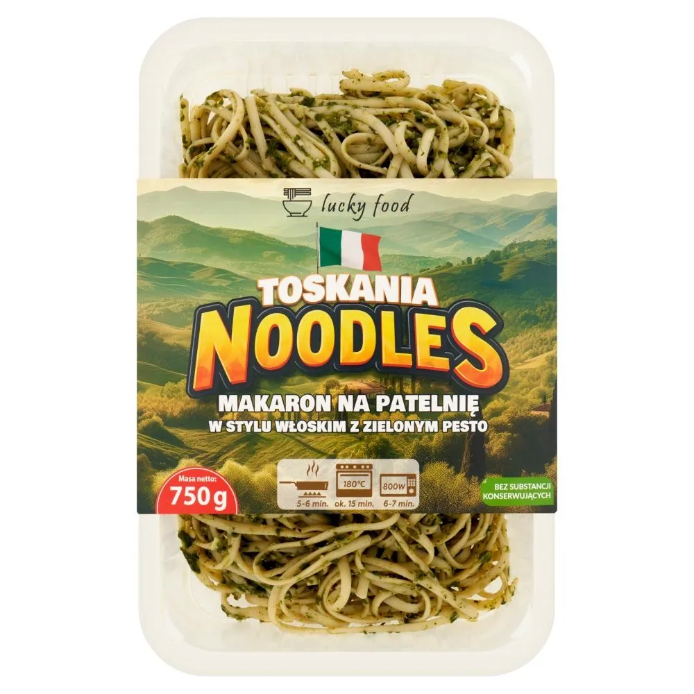 Lucky Food Toskania Noodles Makaron na patelnię w stylu włoskim z zielonym pesto 750 g