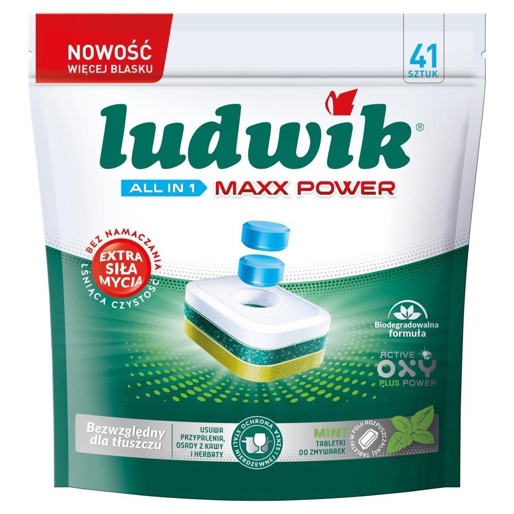 Ludwik All in 1 Maxx Power Mint Tabletki do zmywarek 738 g (41 sztuk)