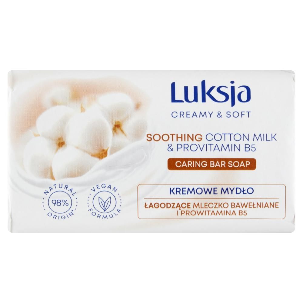 Luksja Creamy & Soft Kremowe mydło łagodzące mleczko bawełniane i prowitamina B5 90 g