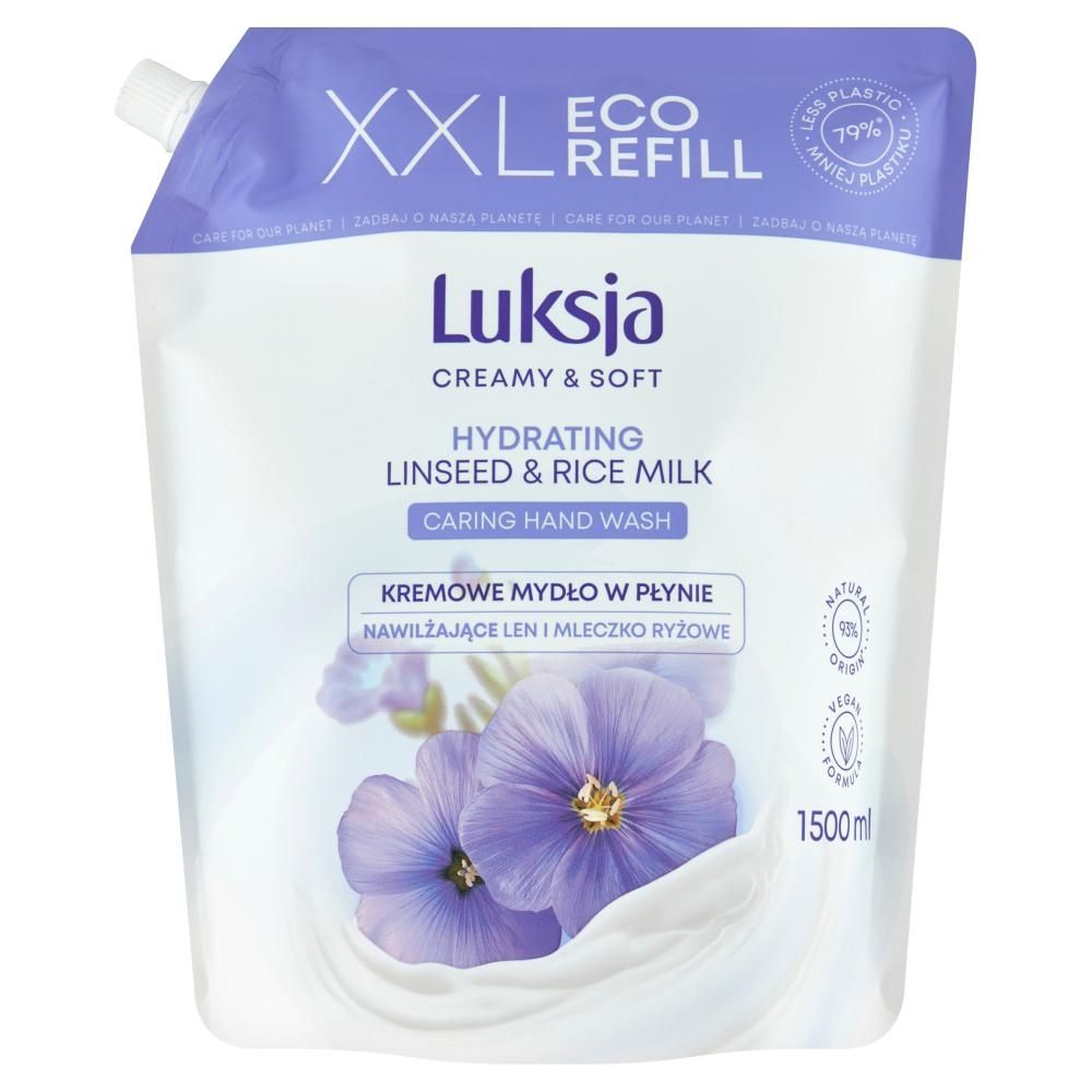 Luksja Creamy & Soft Kremowe mydło w płynie nawilżające len i mleczko ryżowe 1500 ml