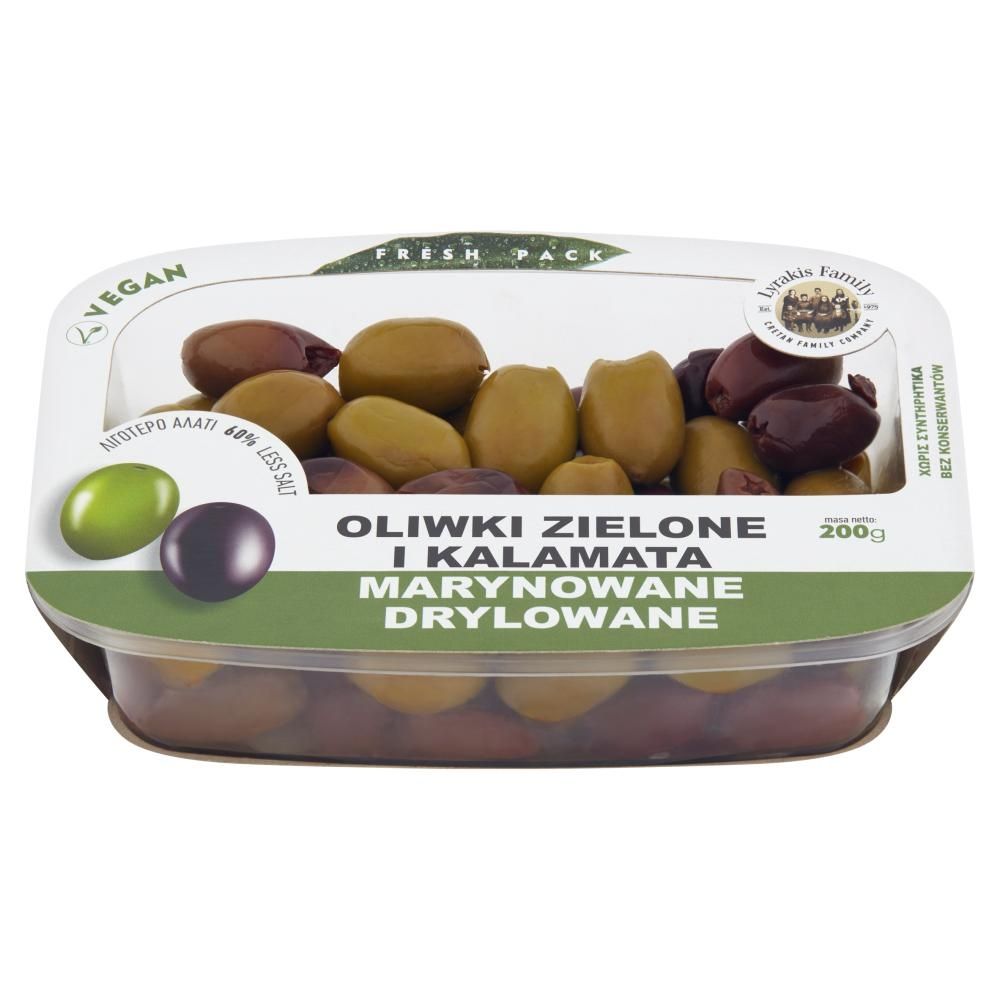 Lyrakis Family Oliwki zielone i Kalamata marynowane drylowane 200 g