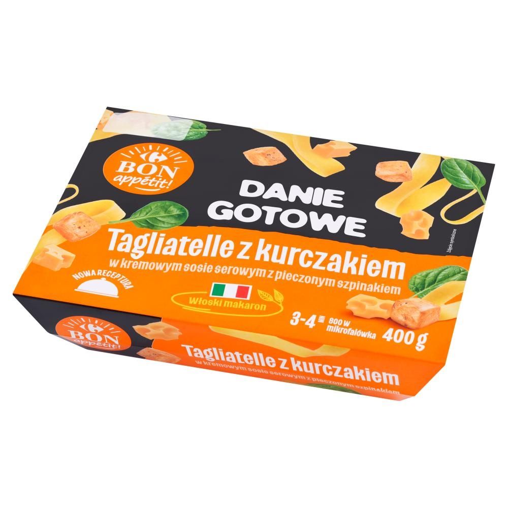 Carrefour Bon appétit! Tagliatelle z kurczakiem w sosie serowym z pieczonym szpinakiem 400 g