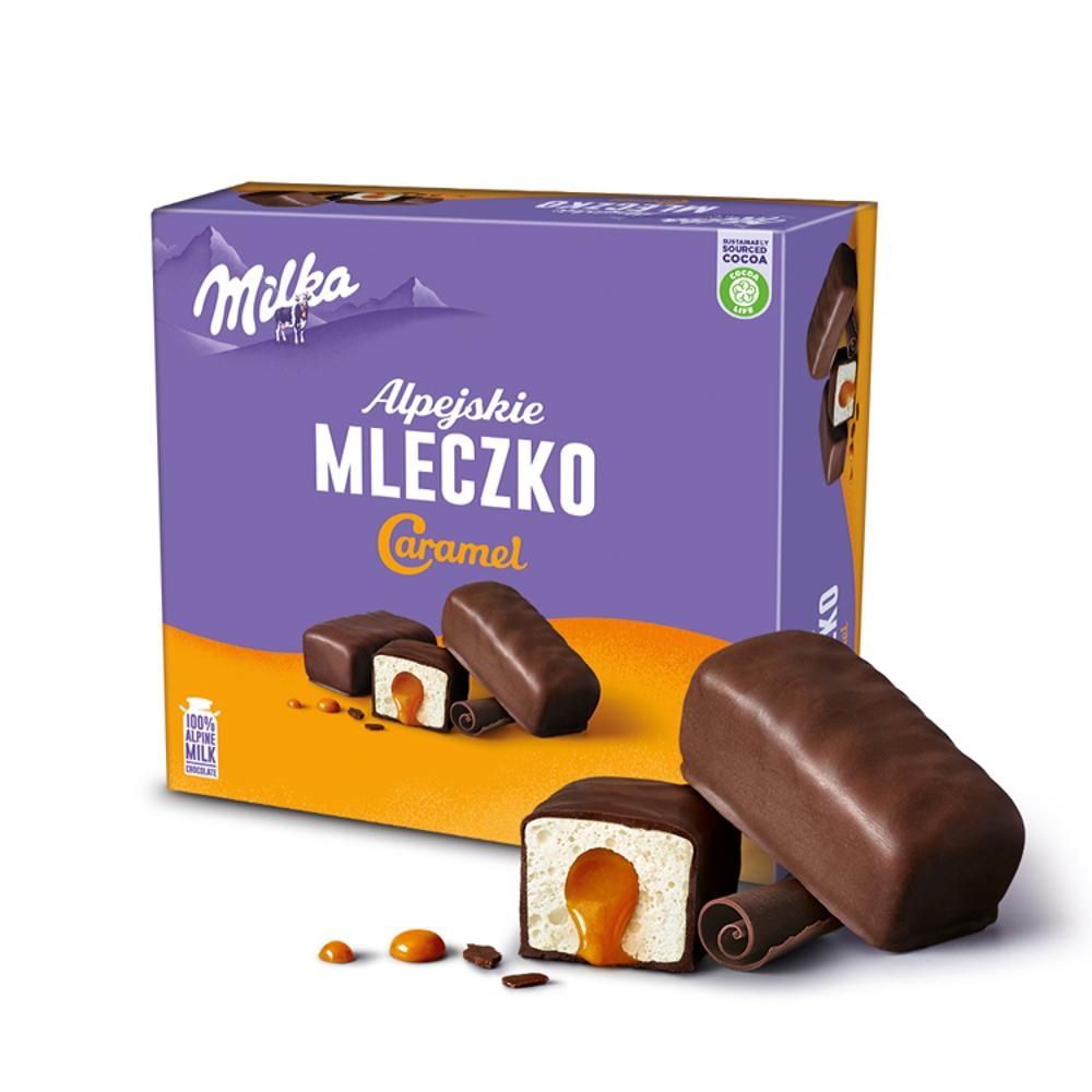 Milka Alpejskie Mleczko Pianka o smaku waniliowym z nadzieniem karmelowym 350 g