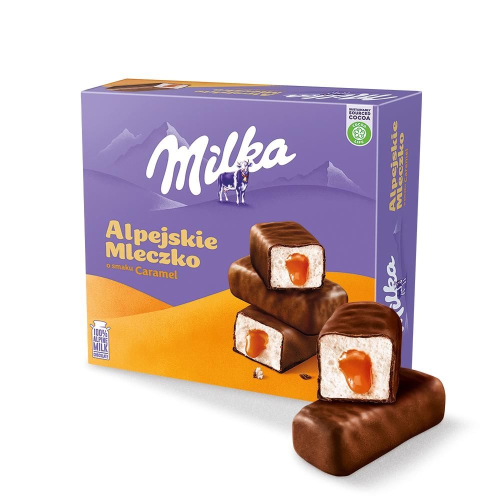 Milka Alpejskie Mleczko Pianka o smaku waniliowym z nadzieniem karmelowym 350 g