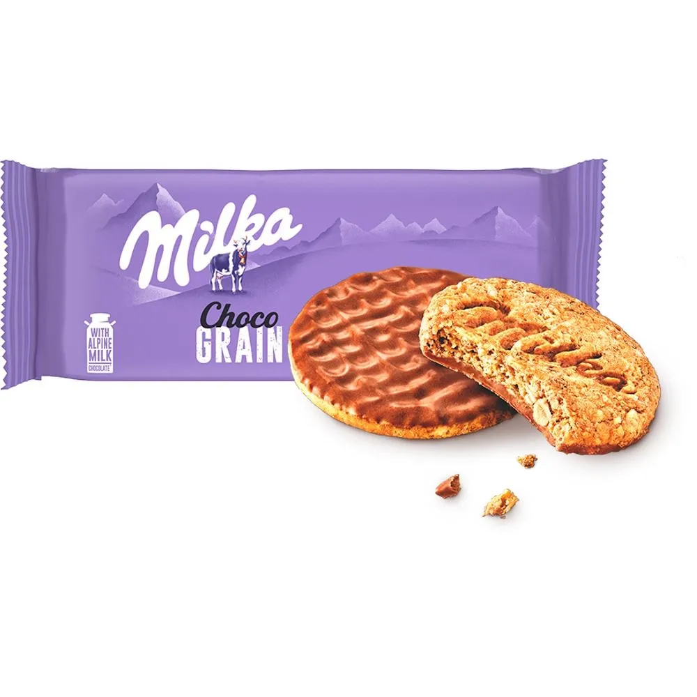 Milka Choco Grain Ciastka z płatkami owsianymi oblane czekoladą mleczną 126 g