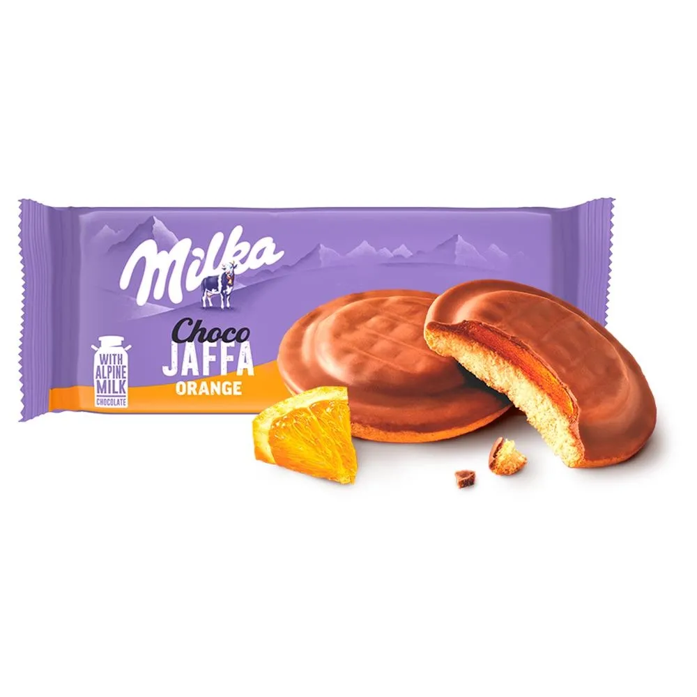 Milka Choco Jaffa Biszkopty z galaretką o smaku pomarańczowym oblewane czekoladą mleczną 147 g