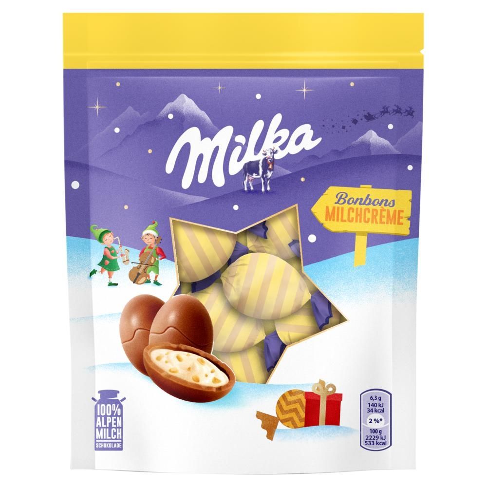 Milka Czekolada mleczna z nadzieniem mlecznym i kawałkami orzechów laskowych 86 g (14 sztuk)