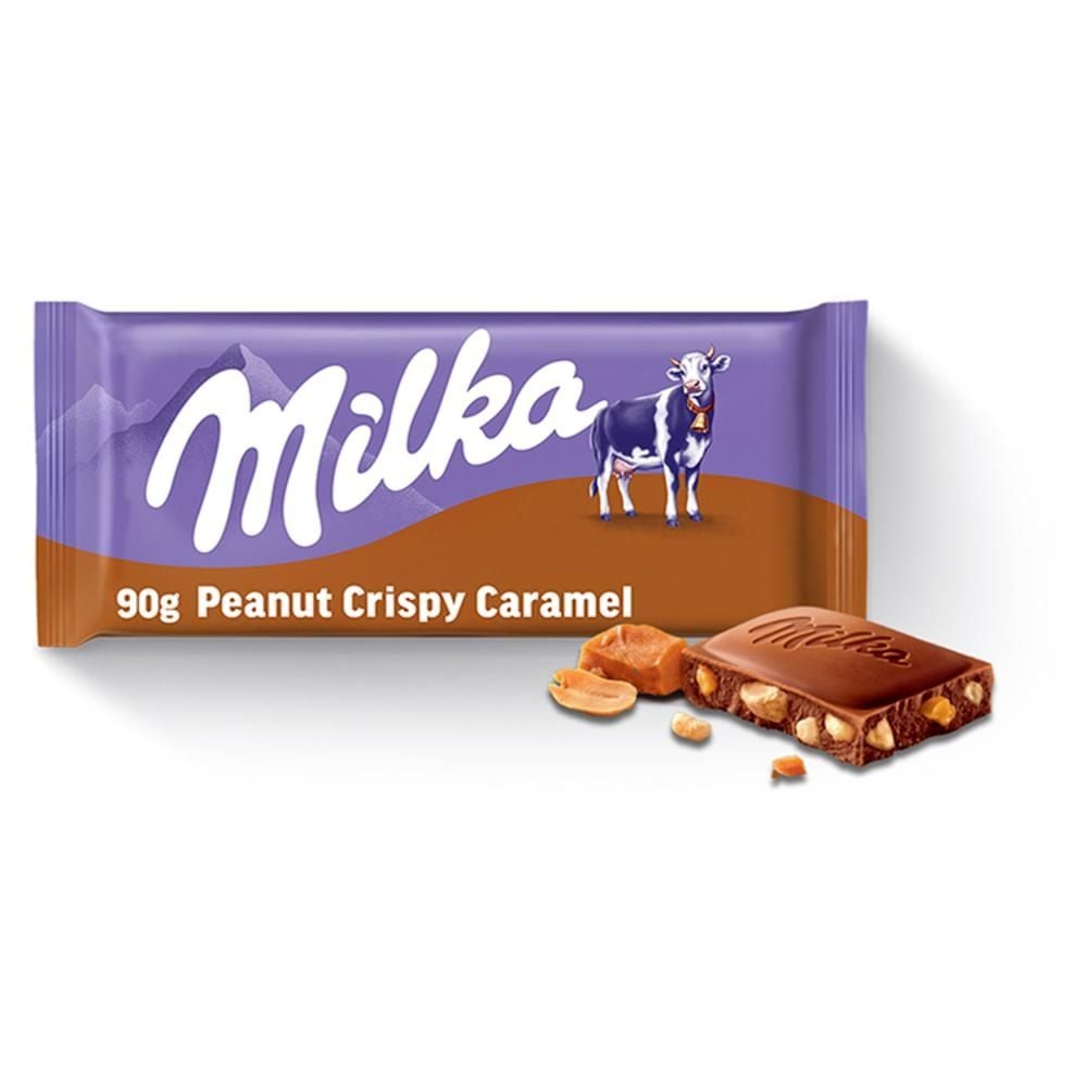 Milka Czekolada mleczna z orzeszkami ziemnymi kawałkami karmelu i chrupkami zbożowymi 90 g