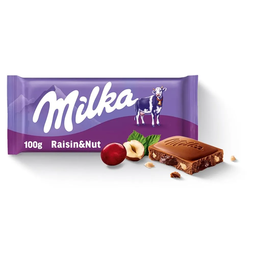 Milka Czekolada mleczna z rodzynkami i orzechami laskowymi 100 g