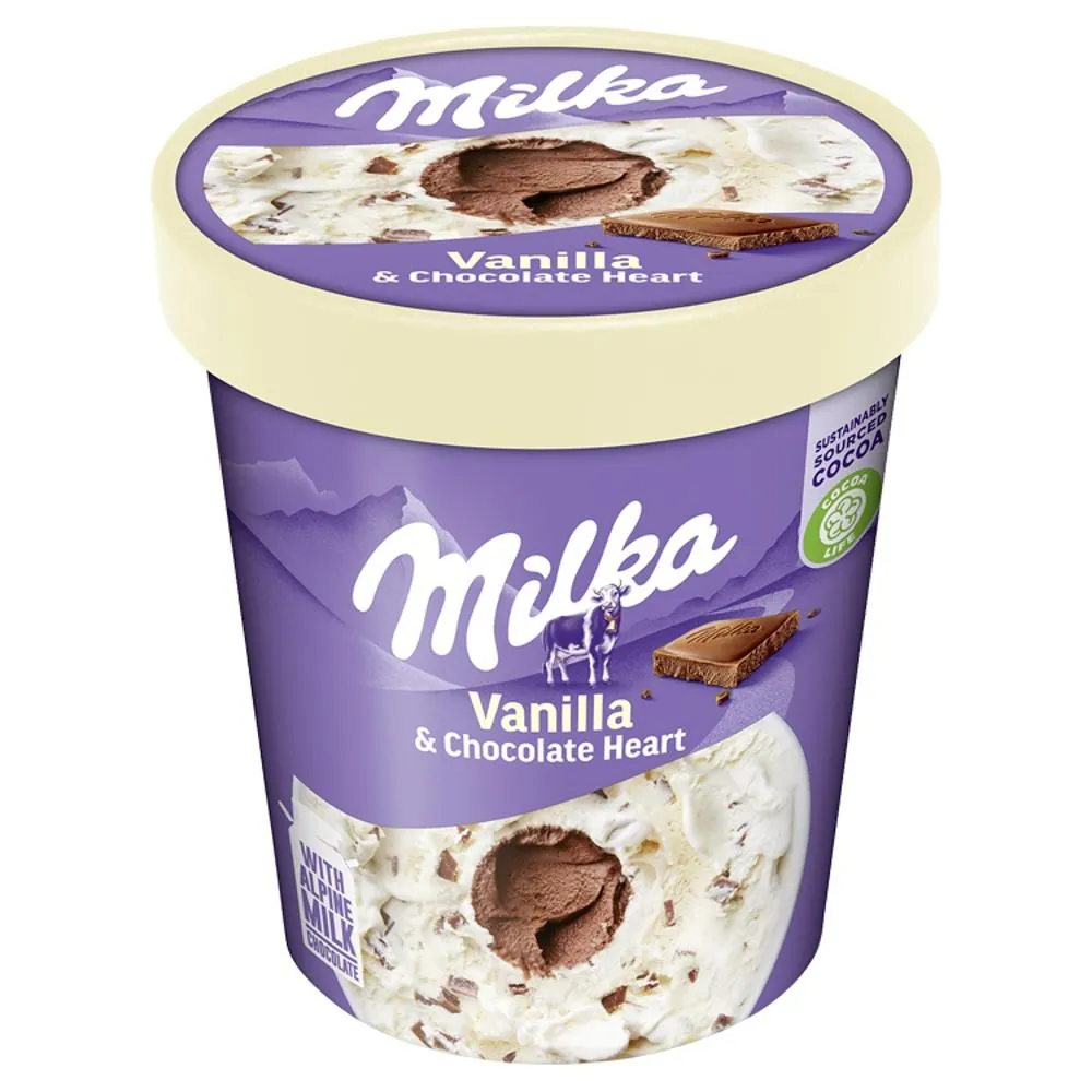 Milka Lody waniliowe z kawałkami czekolady mlecznej i musem z czekoladą mleczną 480 ml