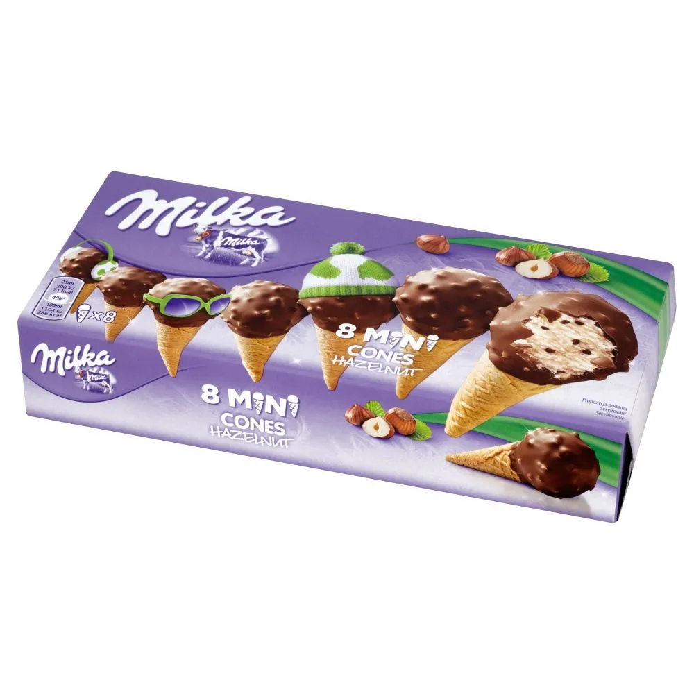 Milka Mini rożki Lody o smaku orzechów laskowych 200 ml (8 sztuk)