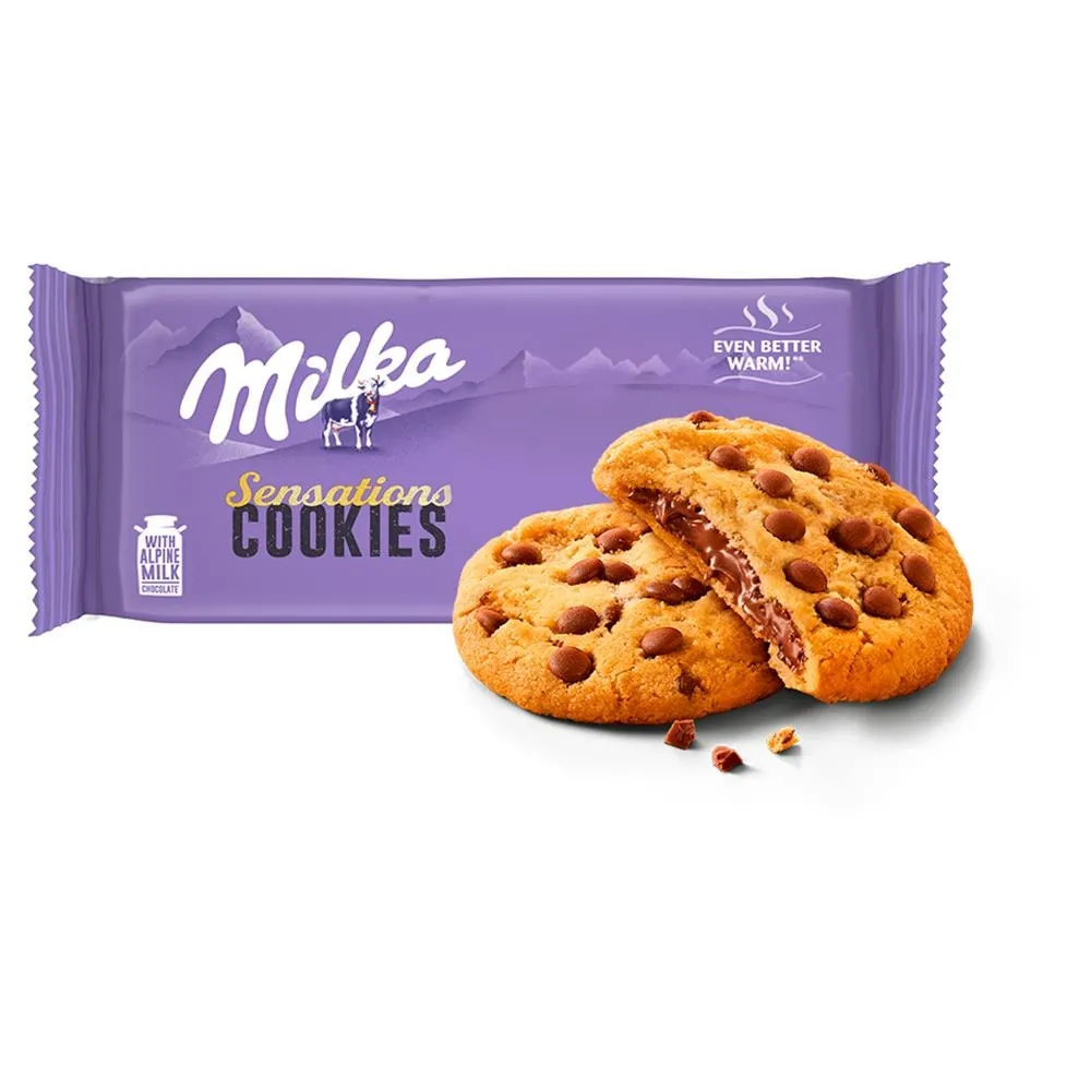 Milka Sensations Cookies Ciastka z kawałkami czekolady i nadzieniem z czekoladą mleczną 156 g