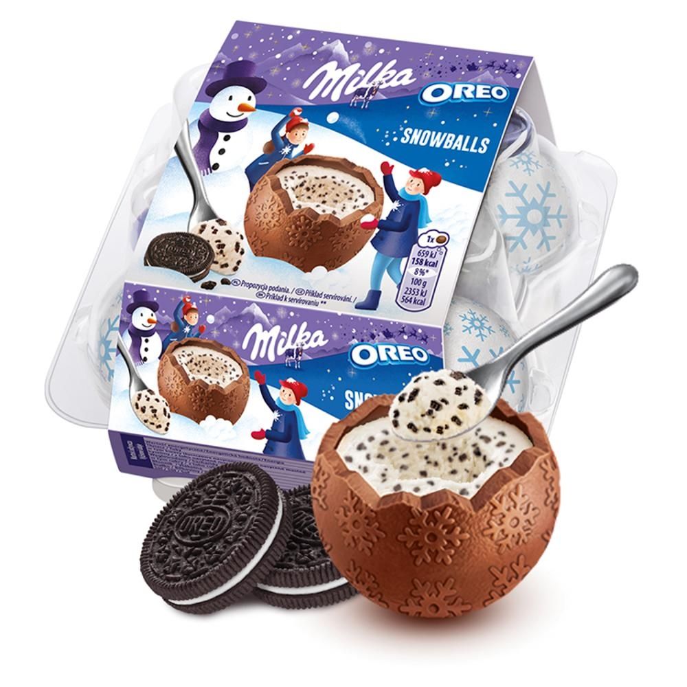 Milka Snowballs Oreo Czekolada mleczna z nadzieniem mlecznym 112 g (4 x 28 g)