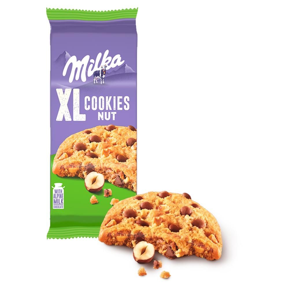 Milka XL Cookies Nuts Ciastka z kawałkami czekolady mlecznej i orzechami 184 g