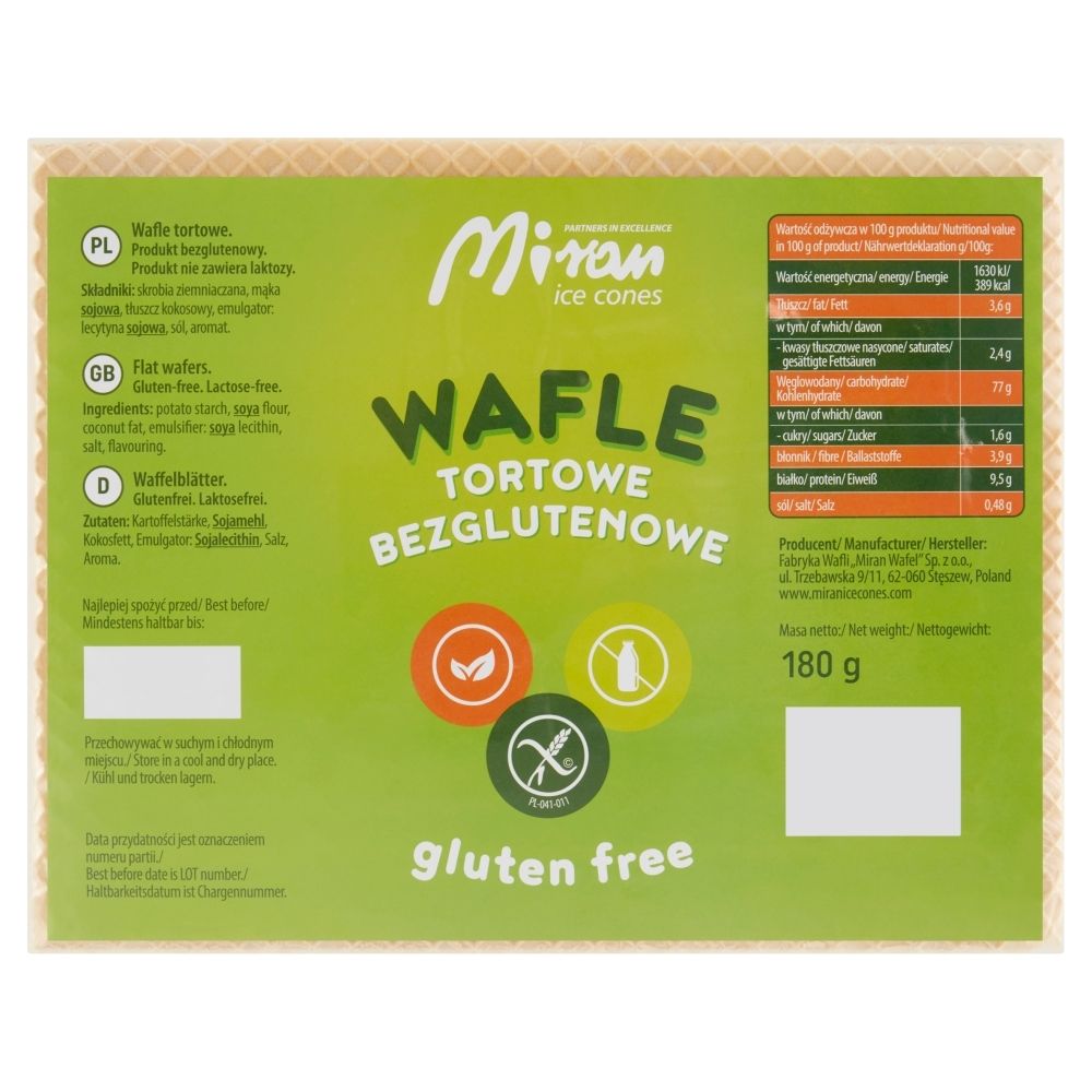 Miran Wafle tortowe bezglutenowe 180 g Zakupy online z dostawą do