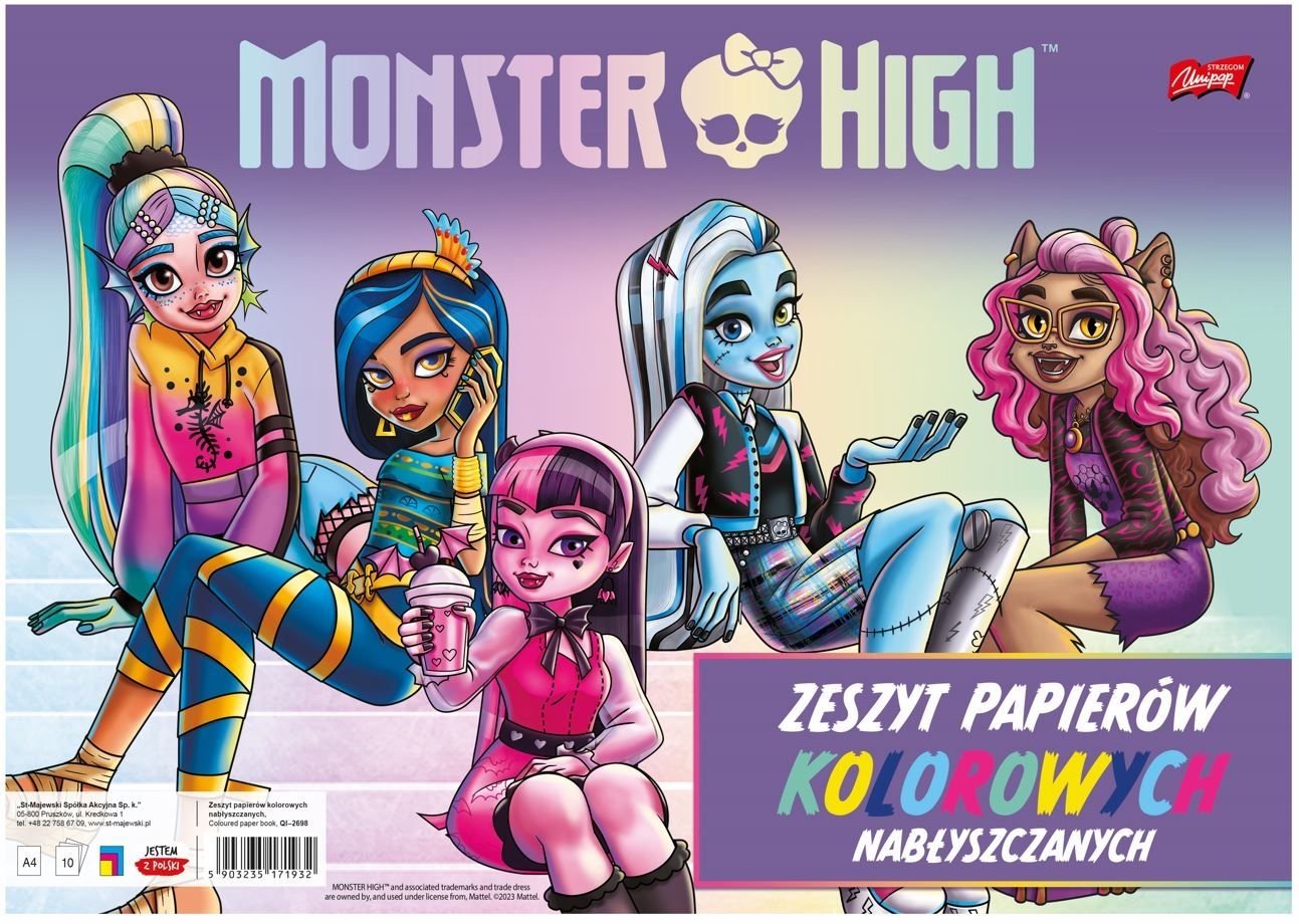 Monster High Zeszyt papierów kolorowych nabłyszczany A4 10 kartek