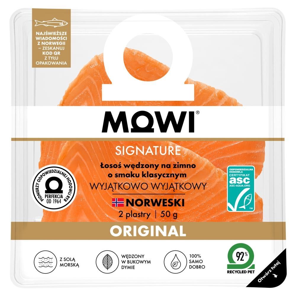 Mowi Signature Łosoś wędzony na zimno o smaku klasycznym 50 g (2 sztuki)