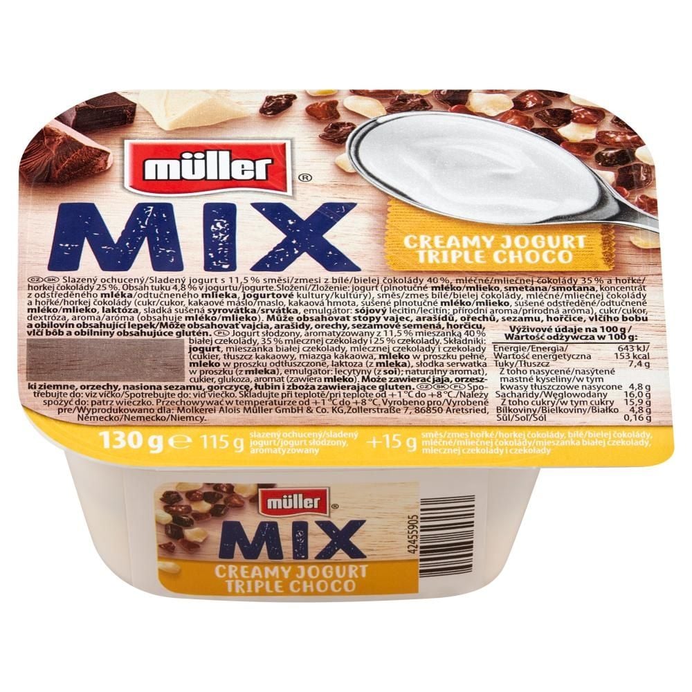 Müller Mix Jogurt z mieszanką białej mlecznej czekolady 130 g