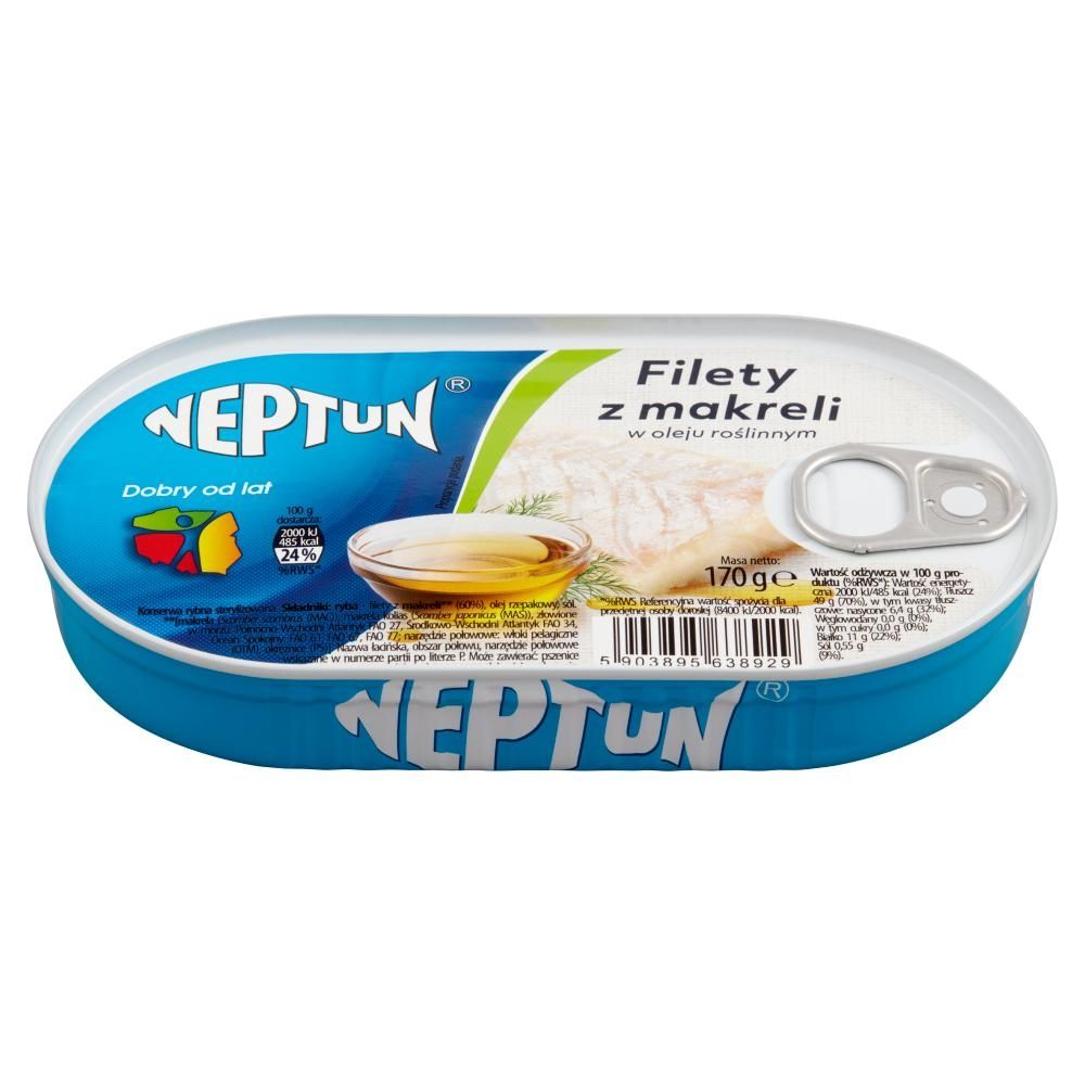 Neptun Filety z makreli w oleju roślinnym 170 g