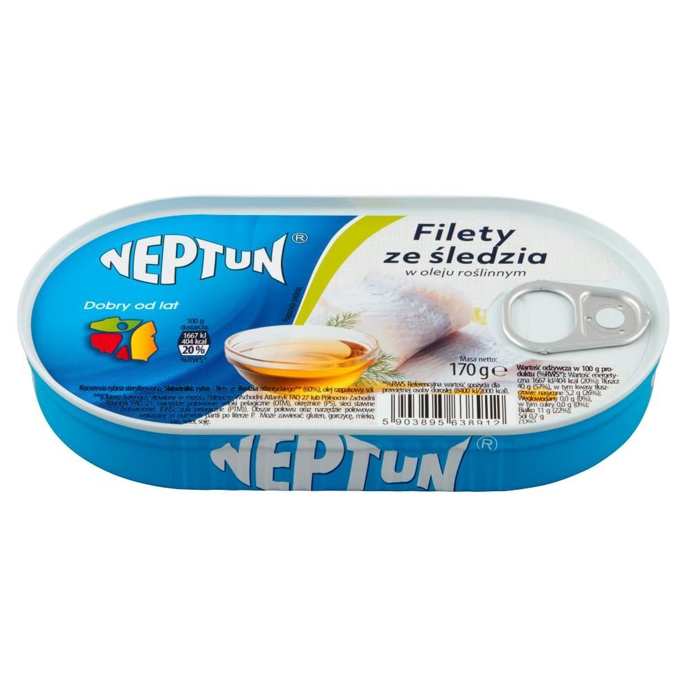 Neptun Filety ze śledzia w oleju roślinnym 170 g