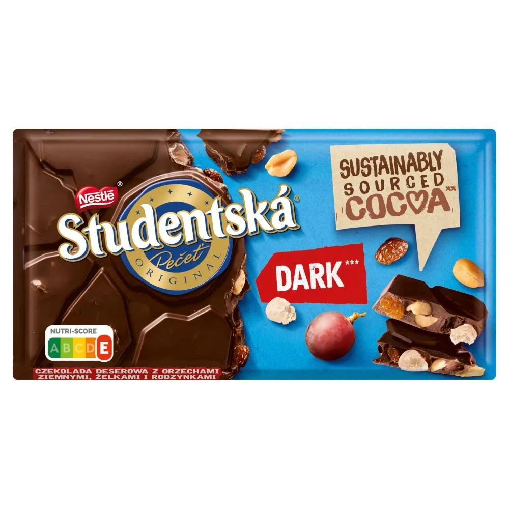 Nestlé Studentská Czekolada deserowa z orzechami ziemnymi żelkami i rodzynkami 170 g