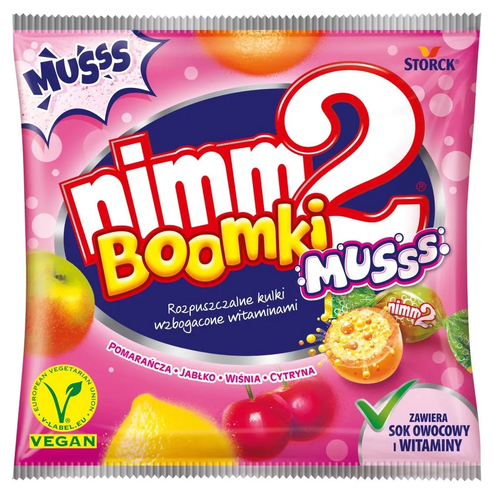 nimm2 Boomki Musss Rozpuszczalne cukierki owocowe wzbogacone witaminami 90 g