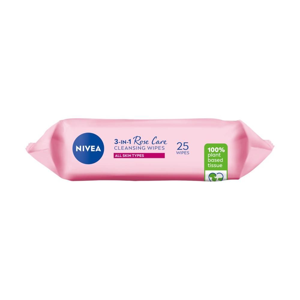 Nivea Rose Touch 3w1 Oczyszczające chusteczki do demakijażu z organiczną wodą różaną 25 szt