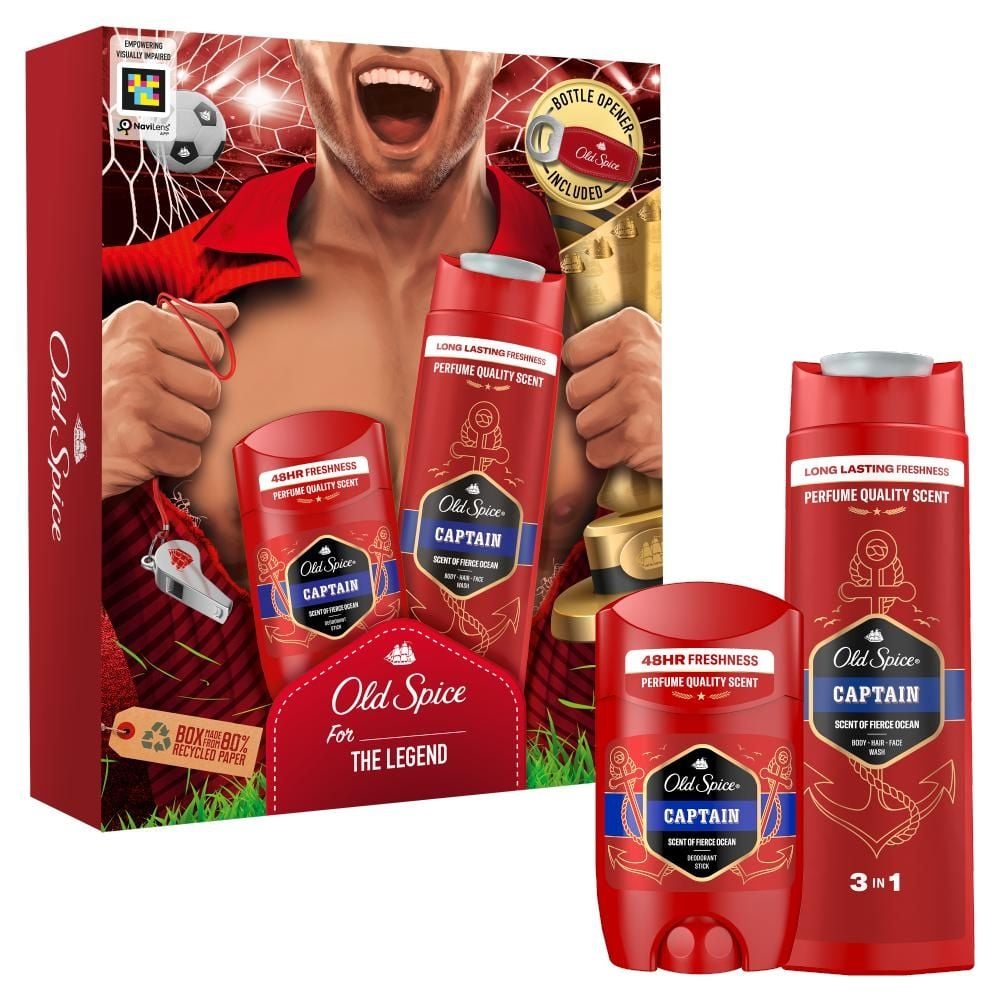 Old Spice Captain Footballer Zestaw upominkowy – dezodorant, żel pod prysznic i otwieracz do butelek