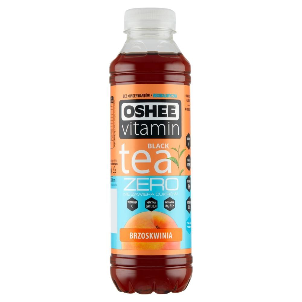 Oshee Vitamin Black Tea Zero Niegazowany napój herbaciany o smaku brzoskwiniowym 555 ml