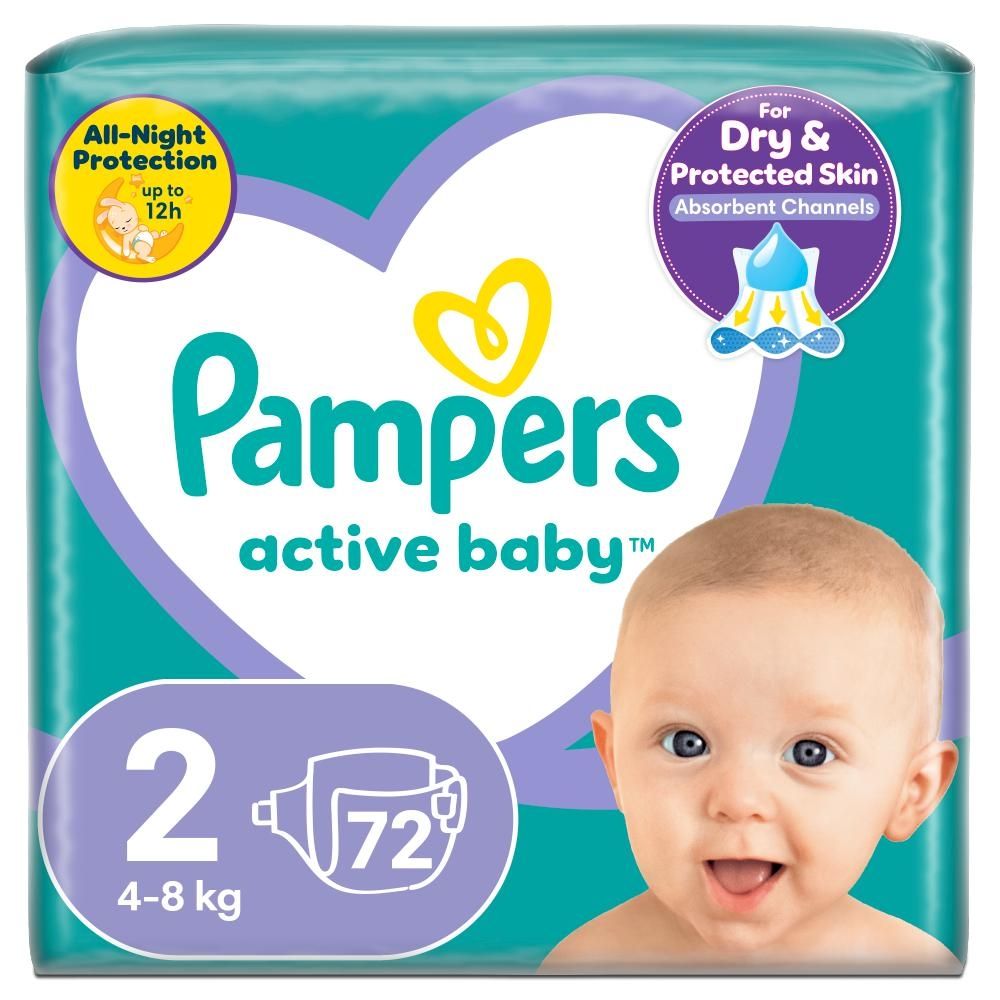 Pampers Active Baby Pieluszki, rozmiar 2, 4kg - 8kg, 72 szt