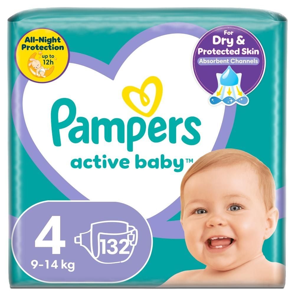 Pampers Active Baby Pieluszki, rozmiar 4, 9-14kg, 132 szt